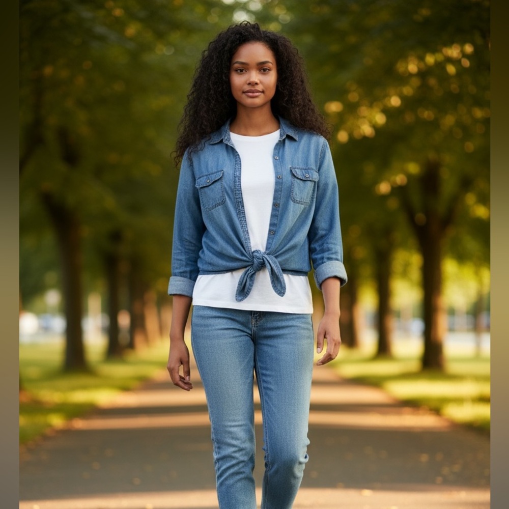 Vintage style St. John's Bay Classic Blue Denim Shirt - Picture 5 of 6